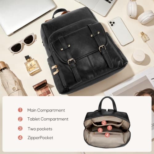RAINSMORE Backpack Womens 13.3 inch PU Leather Rucksack Bag for Women — view 4