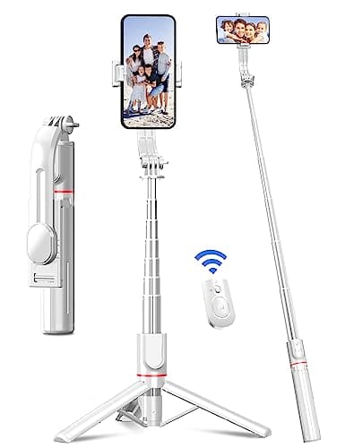 Phone Tripod & Selfie Stick, 41'' Tripod for iphone with Detachable Remote Portable Smartphone Tripods Stand Extendable Travel Selfie Stick for Selfie/Video Recording/Live Stream (White)