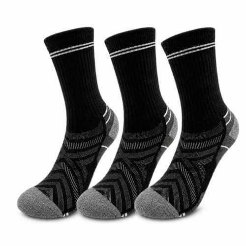 GOZINA Men's Merino Wool Hiking Socks, 3 Pairs Thermal Boot Socks, Black