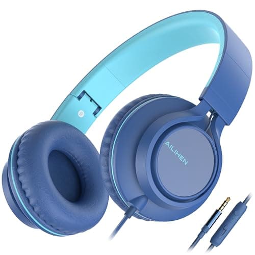 Ailihen C8 On Ear Headphones Wired with Microphone, 3.5mm Jack, Blue