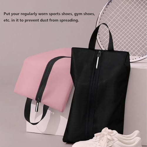 Shoe Bags for Travel, Waterproof Oxford Fabric, Zippered Shoe Storage Organiser with Handle, Lightweight Dustproof Shoe Pouch for Trainers, Gym, Business Trip, 16.5 x 9.8 Inches (Shoe Bag Pink) — view 4