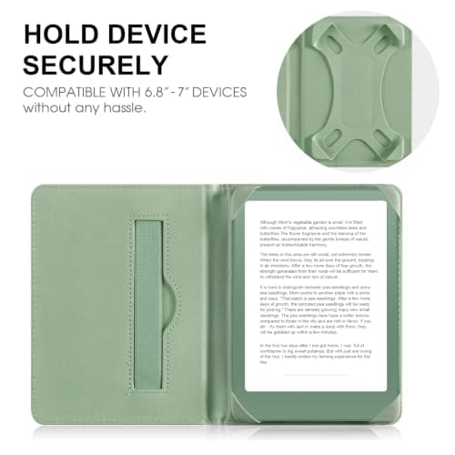 HoYiXi Universal Case for 6.8 Inch 7 Inch Kindle eReaders Compatible with Paperwhite/Kobo/BOOX T68/iReader Ocean,6.8-7" eReaders Protective Case Cover Elastic rope,Green, Green leaves — view 5
