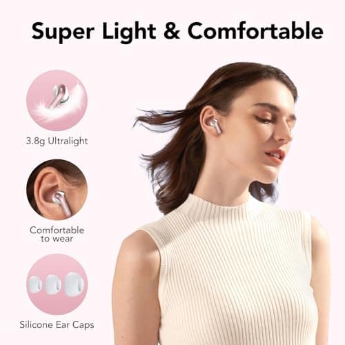 Ear Buds Wireless Earbuds, 50H Playtime Bluetooth Earbuds, Bluetooth Headphones 5.3, Bass Boost 85%, In Ear Headphones with 4 ENC Call Noise Cancelling Mics, Earbuds IPX7 Waterproof, USB-C Pale Rose — view 6