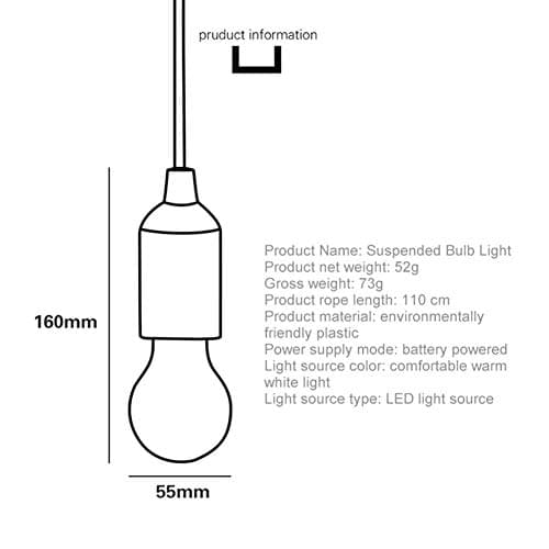 BomKra 8 Pack LED Pull Cord Light Bulb, White LED Bulb Light Hanging Pull Cord Lamp Battery Operated, Portable Night Light for Party, Weddings, Festivals Lighting, Camping, Room Decoration — view 4
