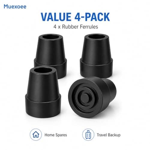 4 Pack 19mm Black Rubber Ferrules - End Caps Fits Walking Cane Sticks — view 6