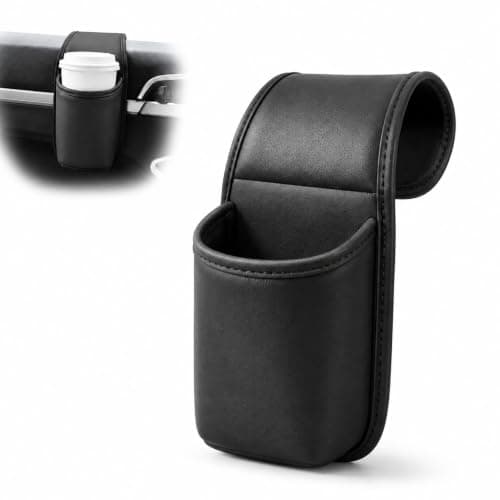 Leather Car Door Cup Holder, Window-Mount Drink & Phone Organizer (Black)