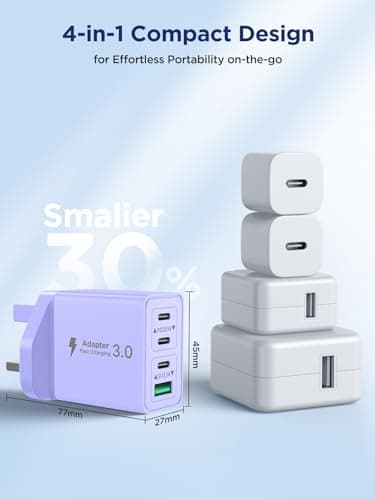 2-Pack USB C Plug, 40W USB C Charger Fast Charge 4 Port PD Type C Charging Plug + QC USBPlug UK USBC Power Adapter Multi Plugs Samsung Charger Plug for iPhone 16 15 Pro Max, iPad,Samsung,Google Pixel — view 6