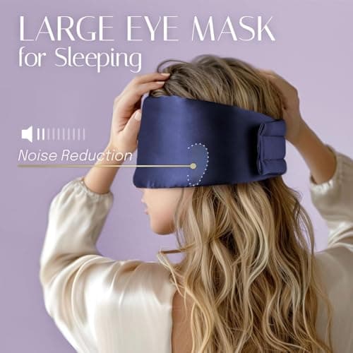Topnma Silk Sleep Mask, Large Blackout Nose-Wing for Side Sleeper - Navy — view 6
