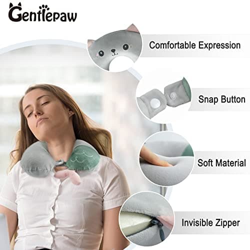 Travel Pillow - Soft Memory Foam Neck Pillow for Adults, Kids, Children, Convenient & Portable U Shaped Neck Pillows, Cute Animal Airplane pillow for Home, Office, Camping, Travelling, Sleeping (Grey) — view 2