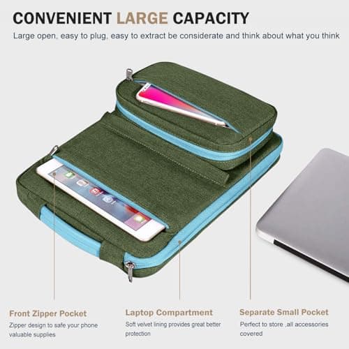 Voova Laptop Sleeve 13-14 Inch, Waterproof Case with Pouch, Army Green — view 4