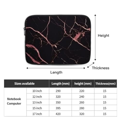 10 12 13 15 17 Inch Laptop Sleeve Case Black Rose Gold Marble Laptop Bag — view 4