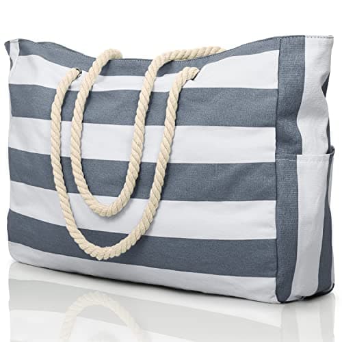 oscaurt Beach Bags for Women Waterproof Beach Tote Bag with Zip and Rope Handle Summer Holiday Essentials for Travel Shopping Shoulder Handbags for Pool Gym Picnic