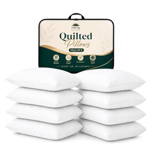 Posh Tag Pillows 8 Pack Hotel Quality - Quilted Cover, Soft Hollowfibre Filling & Hypoallergenic Down Alternative Bed Pillows for Back, Side & Stomach Sleepers – Plush & Supportive