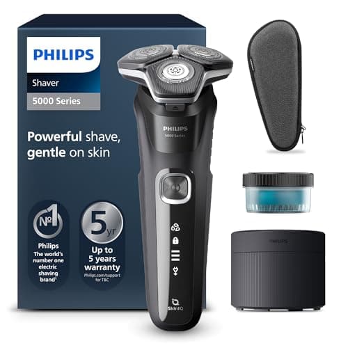 Philips Shaver Series 5000 - Wet & Dry Mens Electric Shaver with SkinIQ Technology, Pop-up Trimmer, Travel Case, Quick Clean Pod and Quick Clean Cartridge (Model S5898/50)