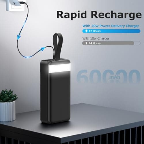 Power Bank 60000mAh 22.5W Fast Charging Portable Charger USB-C Quick Charge with 4 Outputs & 3 Inputs LED Display Huge Capacity External Battery Power Bank for Most Electronic Devices on The Market — view 5