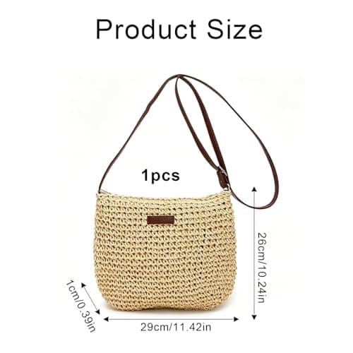 aieieii Straw Bags for Women UK, Off-White Woven Bag Daily Outfit for Holiday Travel, Fashion Summer Bags for Women, Straw Beach Bag with Adjustable Strap Zipper Closure — view 4