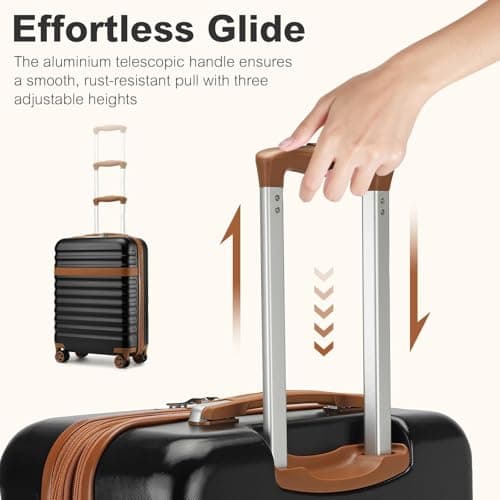 Kono 20 Inch Cabin Luggage Set with Backpack Toiletry Bag (Black/Brown) — view 3