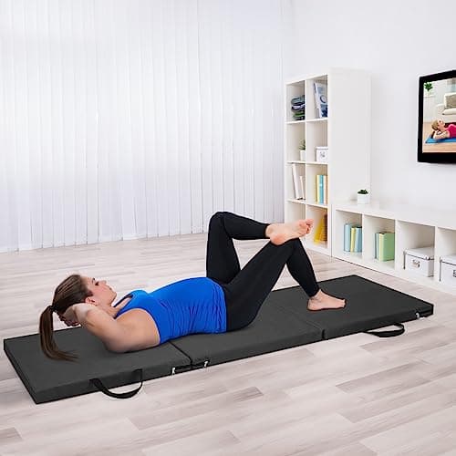 M.J COMFY-LIFE Tri-Fold Exercise Mat, 1.5" Thick Non-Slip Soft Foam Yoga Mat with Carry Strap Handles, Portable Folding Gym Mat for Yoga, Pilates, Gymnastics, Home Workout, Camping (Black) — view 3