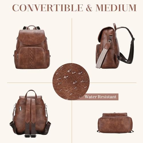 VASCHY Backpack for Women, Fashion Cute Vegan Leather Flap Backpack Convertible Handbag for Ladies with Guitar Strap Brown — view 6