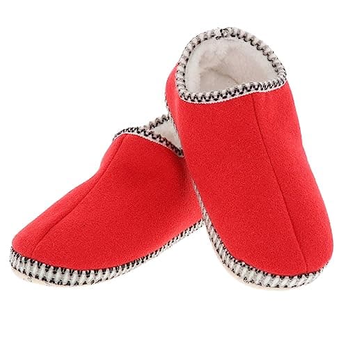 Snoozies! Cabin Bootie Plain Super Soft Womens Slippers with Non-Slip Sole - Ladies sizes from 3-7 (Red, medium)