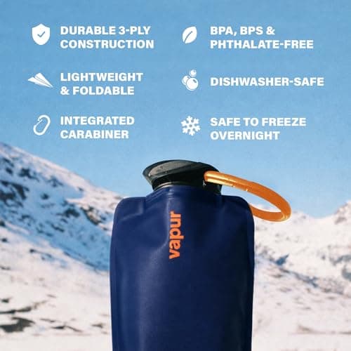 Vapur Flexible, Collapsible Wide Mouth Anti-Bottle with Detachable Carabiner, 23 Ounce, Malibu Teal, Pack of 1 — view 3
