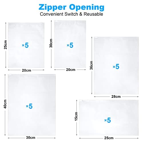 OSDUE Reusable Ziplock Bags,25 Pcs Travel Clothes Storage Bags, Plastic Hospital Bag Frosted Ziplock Seal Bag for Home School Trip Hospital, 5 Sizes — view 2
