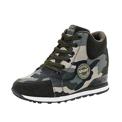 2026 Trainers Women's Shoes Leisure Women's Camouflage Travel Soft Sole Comfortable Lace-up Shoes Outdoor Shoes Running Fashion Sports, Army Green, 8 UK