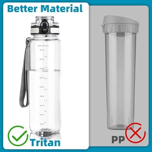 OLDLEY 1L/32oz Sports Water Bottle, 1000ml Motivational Drinks Bottle with Time Markings Leak Proof Drink & Lock Cover & No Straw, BPA Free for Adults Women Men Gym School Cycling Running Hiking — view 3
