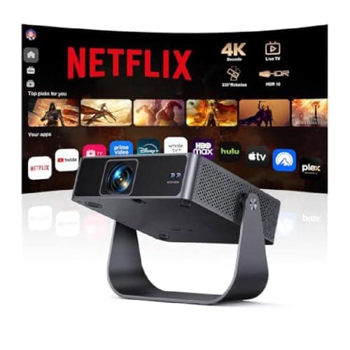 Smart Projector [Compatible with Netflix/Disney/Live TV & 330° Rotatable] Mini Portable Projector 4K Auto Focus& 6D Keystone, PUTRIMS 1080p Projectors WiFi Bluetooth for Home Outdoor Garden