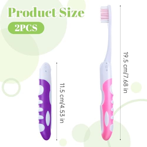 2Pcs Travel Toothbrush Set, Folding Toothbrush Travel, Soft Portable Toothbrushes for Travels Camping Hiking (Pink and Purple) — view 2