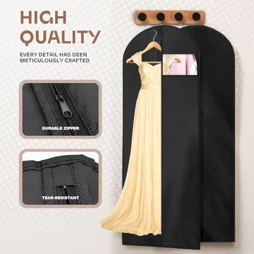 AMFUN Dress Bag,Full Length Travel Suit Bag with Zipper, Dust-proof Clothes Covers Protector Bags,Gown Garment Bag for Long Dresses, 180×60 cm (Black) — view 2