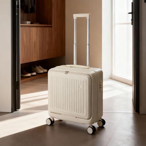 GREENSAPPIRE 18 Inch Carry-On Luggage with Dual Laptop Compartments – Lightweight ABS+PC Hard Shell Suitcase with TSA-Approved Lock, Smooth 4-Spinner Wheels, Durable Travel Case for Air Travel (White) — view 4