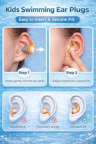 Kids Swimming Ear Plugs, 3 Pairs Waterproof Reusable Silicone Swim Ear Plugs for Pool Bath Showering & Water Sports, Fits Children Ages 3-10 — view 2