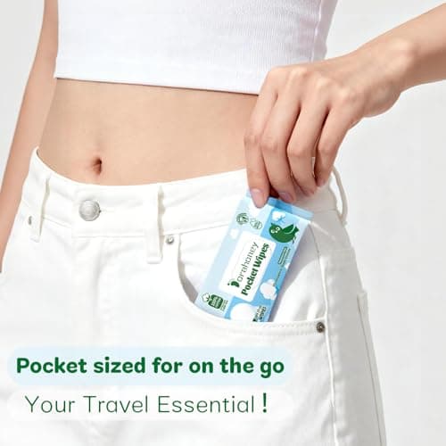 Dorahoney 100% Cotton Travel Wet Wipes, 99% Water, Unscented & Hypoallergenic Mini Wipes for Sensitive Skin, Pocket Hand & Face Wipes for Adults, Kids & Babies, Travel Essentials, 8 Packs (56 Wipes) — view 2