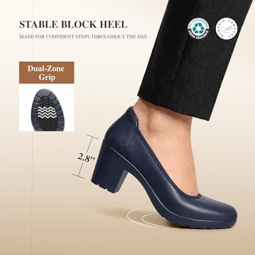 DREAM PAIRS Women's Chunky Closed Toe Low Block Heels Work Pumps Comfortable Round Toe Dress Wedding Shoes,SDPU2230W,Navy Blue,Size 8 US/6 UK — view 6