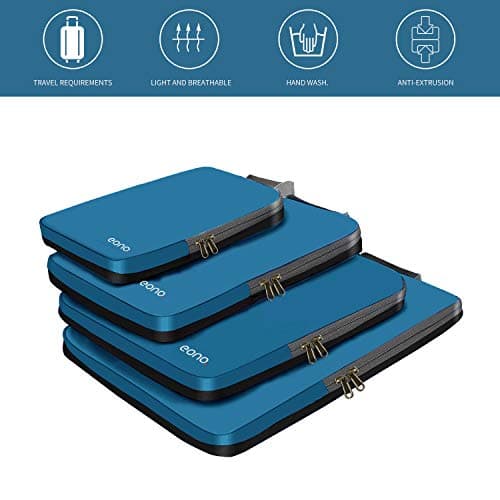 Eono Compression Packing Cubes, Luggage Organiser Set, Extensible Suitcase Organiser, Packing Organisers for Suitcases, Packing Cubes for Travel or Home Storage - Dark Blue, 4 Set — view 3