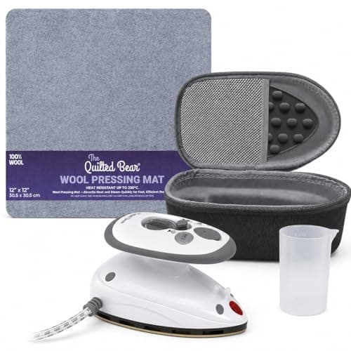 The Quilted Bear Premium Mini Iron and Wool Pressing Mat Bundle, Black