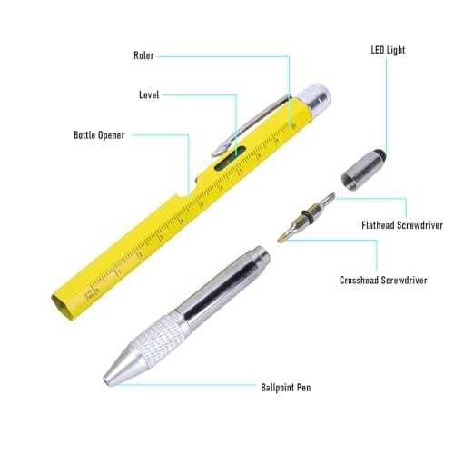Diyeeni 9 in 1 Multitool Pen with LED Light, Screwdrivers (Yellow) — view 4