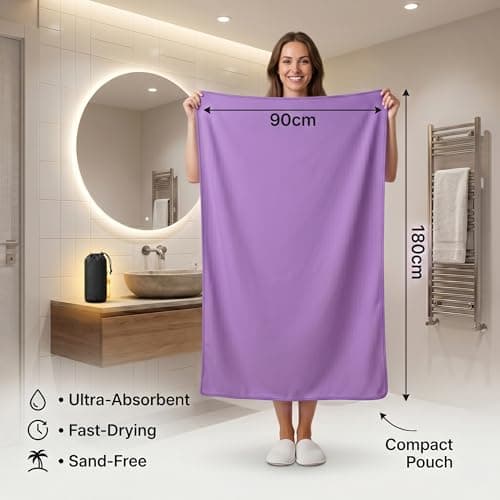 HomlyPro Microfibre Towel Extra Large 180x90cm - Quick Dry, Lightweight, Super Soft, Compact Bath Towel for Gym, Travel, Beach, Swimming, Camping, Hiking & Yoga (Purple) — view 2