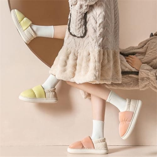 DFSDJEUW ladies wide fit slippers Travel Slippers Women Men Autumn Winter Warm Wrap Root Household Cotton Shoes Wide Fit Anti-Slip Orthopedic Shoes Comfy ladies slipper boots Yellow 6 — view 4