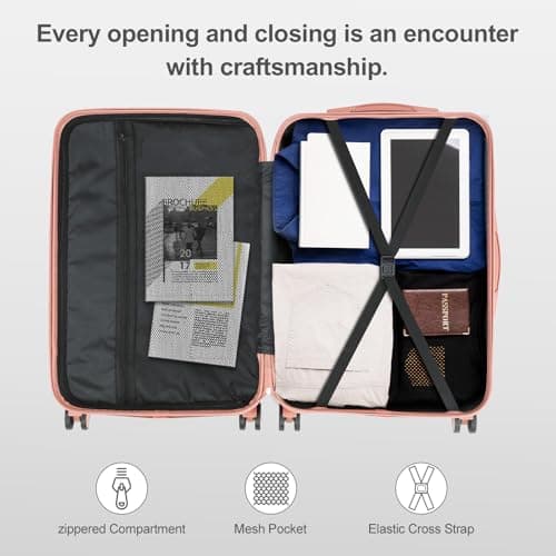 HOBBYZOO Suitcase Sets 3 Piece, Hardside ABS Luggage, Rose Gold — view 6