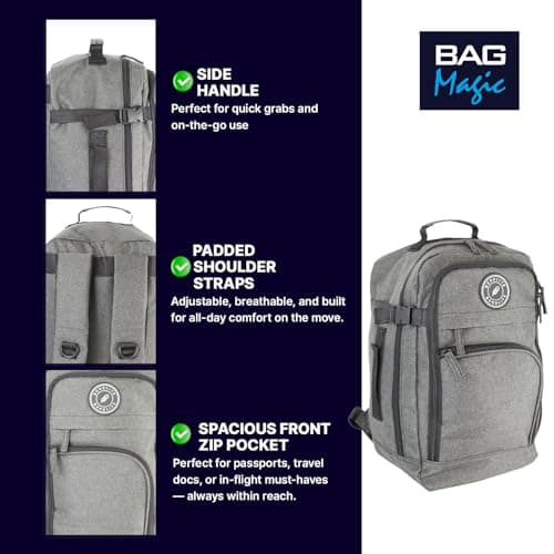Bordlite Ryanair 40x20x25cm Underseat Cabin Backpack – Airline Approved Carry On Bag for Ryanair, EasyJet, Jet2 & More – Lightweight Travel Rucksack Fits Free Under Seat - GREY — view 3