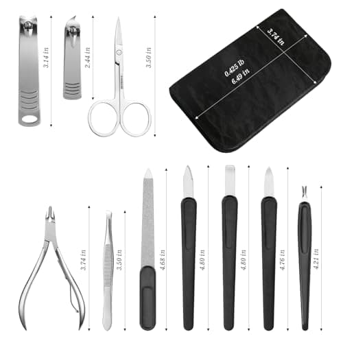 Manicure Set 10pcs Professional Nail Clippers Kit Pedicure Care Tools-Stainless Steel Grooming Tools for Travel-Black — view 3