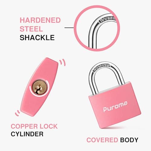Puroma 2 Keyed Padlock with 3 Keys Aluminum 7/8“ Lock 43mm Gym Locker Pink — view 3