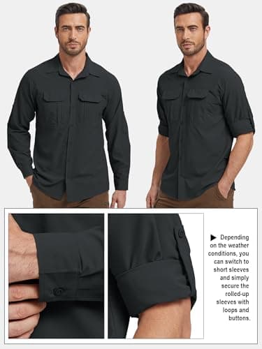 Peysuck Men's Safari Shirts, UPF 50 Sun UV Protection Shirt Black Gray — view 2