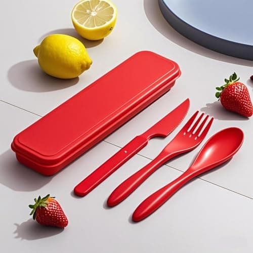 Travel Cutlery Set - Portable Reusable Forks Spoon Knife Tableware (Red) — view 4