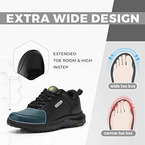 FitVille Mens Extra Wide Fit Walking Hiking Shoes, Black, 10 Wide — view 2