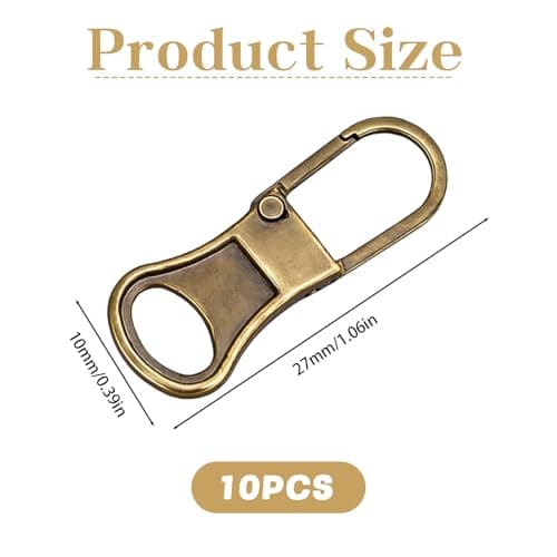 10pcs Replacement Zipper Pulls, Tool-Free Zip Repair Kit for Jackets Luggage Suitcases Backpacks & Pants, Quick Fix for Adults (Bronze) — view 2