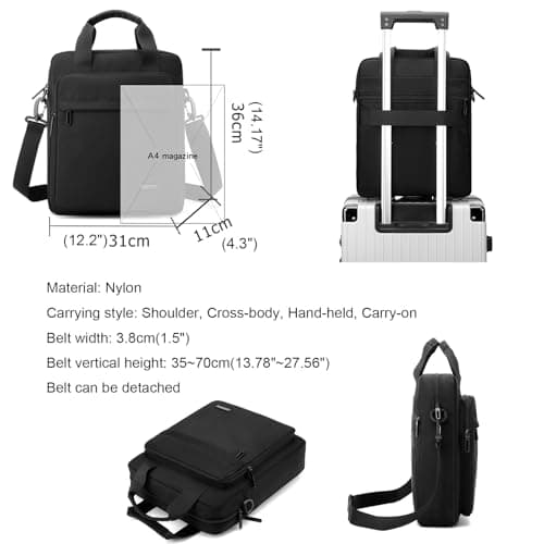 zhongningyifeng Men's 14-inch Laptop Shoulder Bag Nylon, Messenger Bag Business Waterproof Casual Black, Large Crossbody for Work Travel Outdoor — view 5