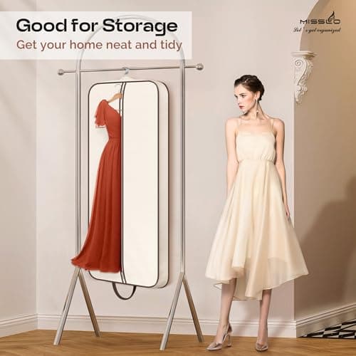MISSLO 60" Foldable Travel Garment Bag Hanging Dress Bag Covers Long Dress Carriers for Women Suits, Coats, Clothes Protector, Beige — view 6